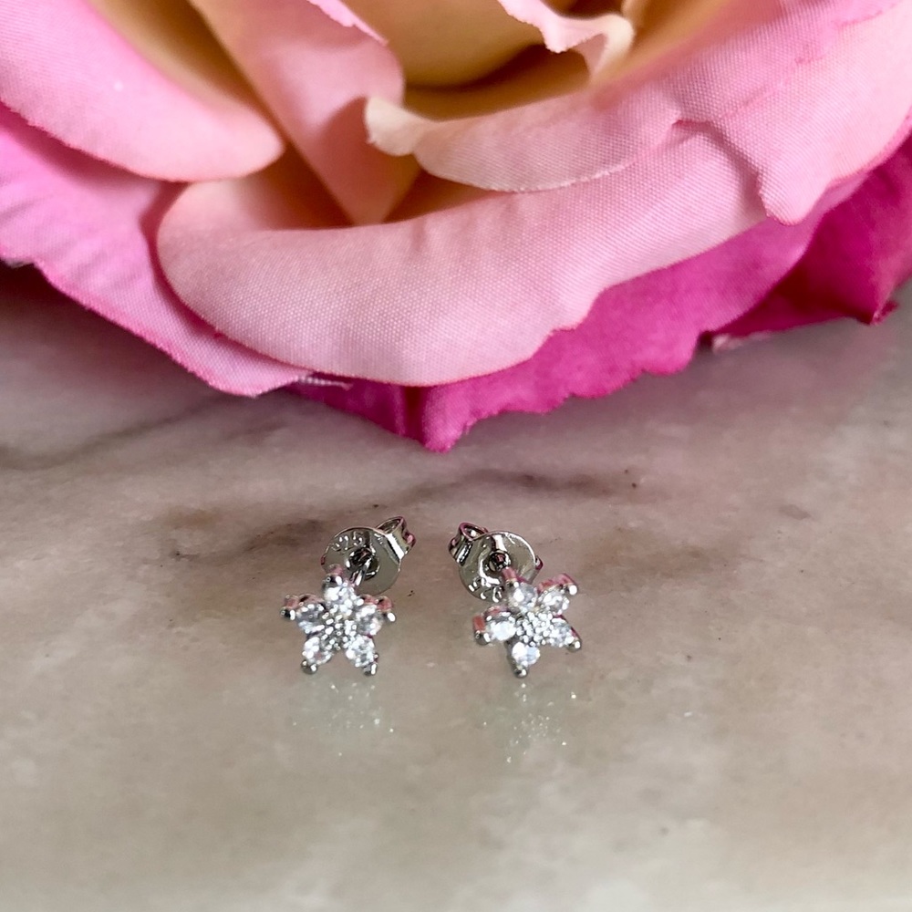 Silver Plated White Zirconia Stud Earrings